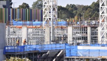 Construction workers working on a building site