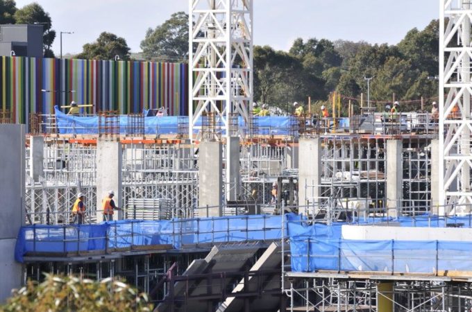 Construction workers working on a building site