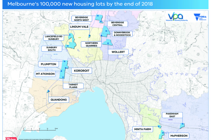 Map depicting Melbourne's 100,000 new housing lots by the end of 2018