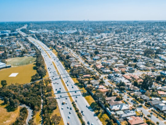 Aerial view of a road network 