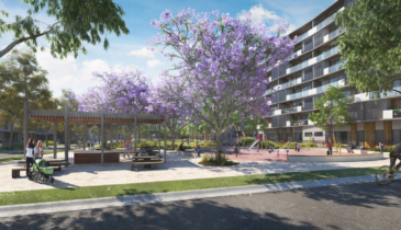 Artist render of PMP Printing with a playground centre of field