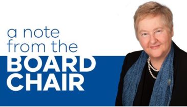 Portrait of Jude Munro as the centre piece of A note from the Board Chair banner - decorative