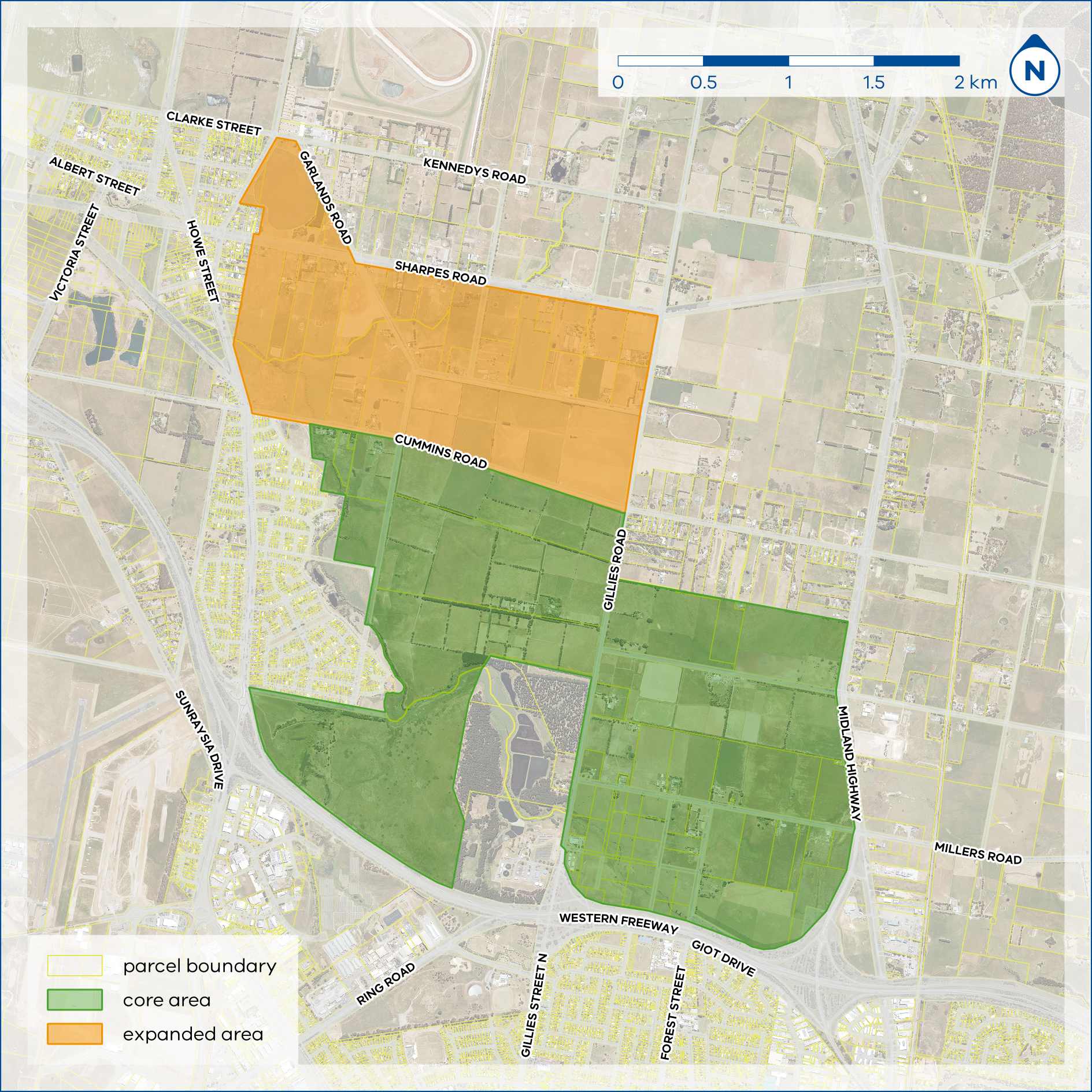 A map displaying the Ballarat North core and expanded areas